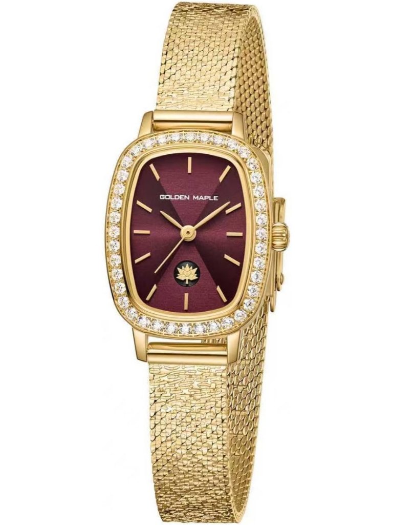 Womens Coffee Elegant Timepiece Diamond Bezel Stainless Steel Adjustable Watch